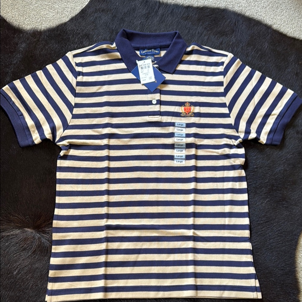 Charter club classics Striped Navy and Tan Polo Shirt